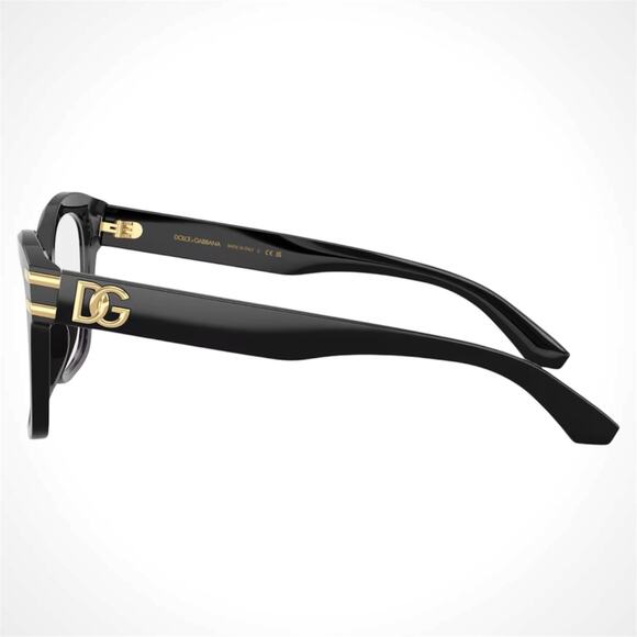 New Dolce&Gabbana Eyeglasses Black Square Gold Metal Logo 54-19 Glasses Frames - Picture 3 of 6
